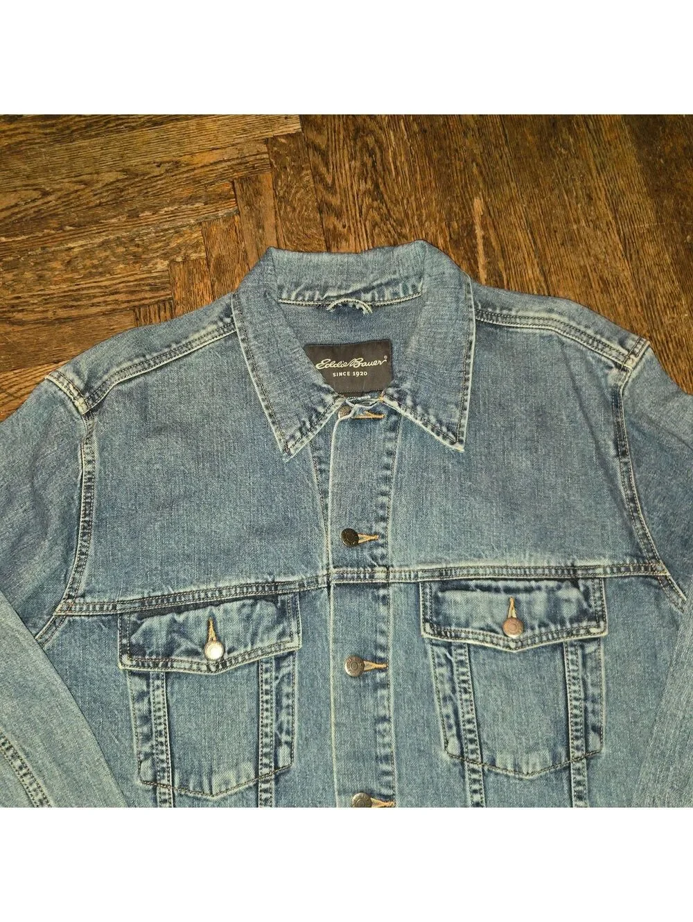 Vintage Eddie Bauer Denim Jacket Men's Large Made in Hong Kong 1980's